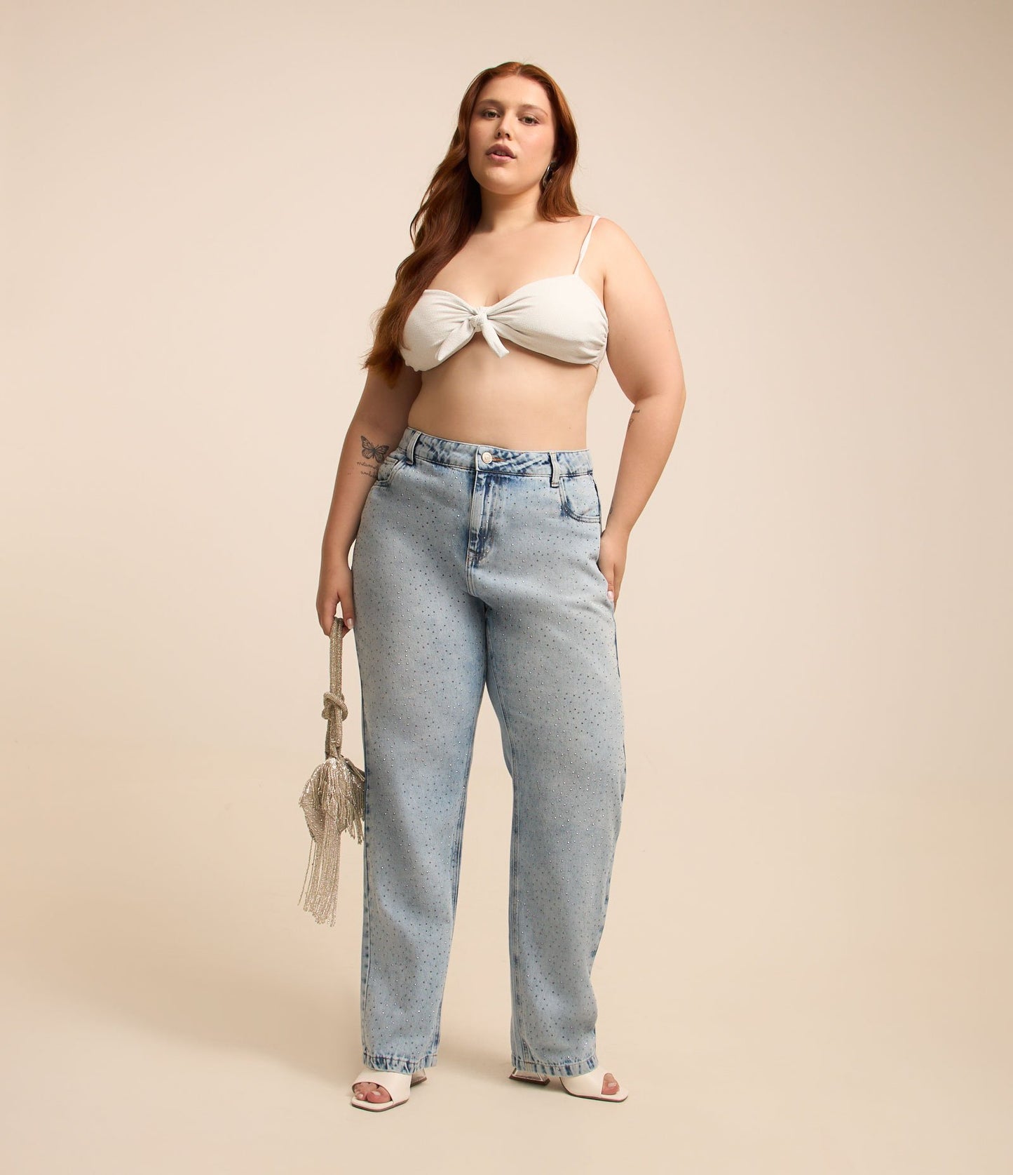 Jeans a gamba dritta con termotrasferimento, Curve e taglie forti, blu
