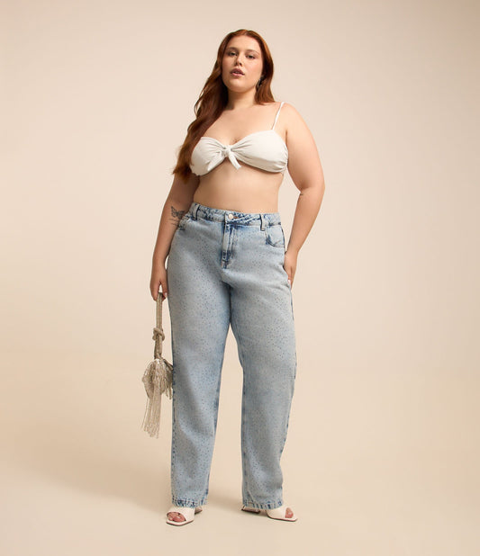 Jeans a gamba dritta con termotrasferimento, Curve e taglie forti, blu