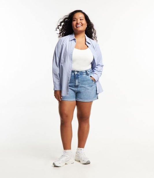 Short Mom Jeans with Rolled Hem Curve & Plus Size Blue