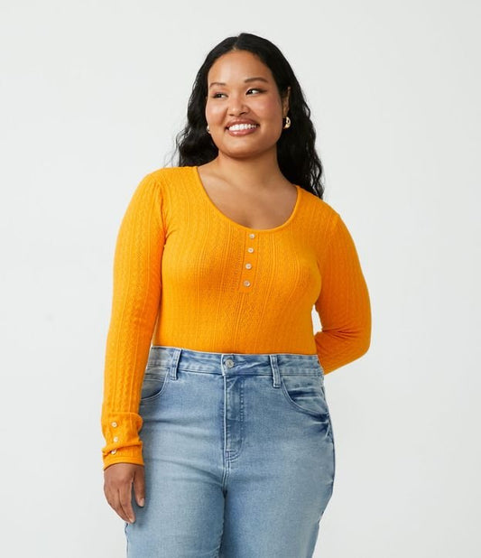 Maglione a maniche lunghe con bottoni, Curve e taglie forti, arancione