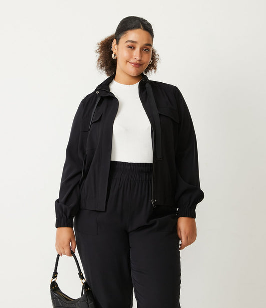 Giacca bomber in viscosa con dettaglio cravatta - Curve e taglie forti - Nero