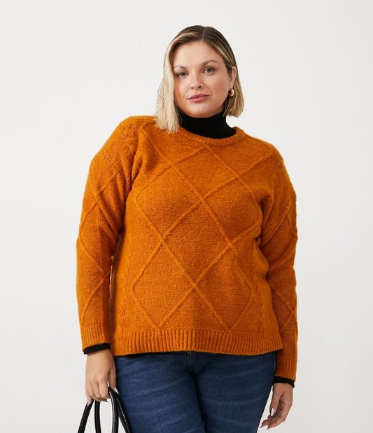 Suéter de malha texturizada em marrom - Curve & Plus Size