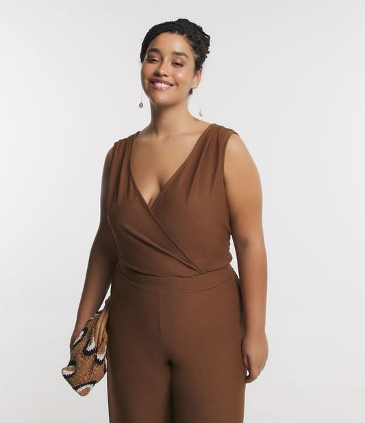 Body senza maniche con scollo a V - Curve e taglie forti, marrone