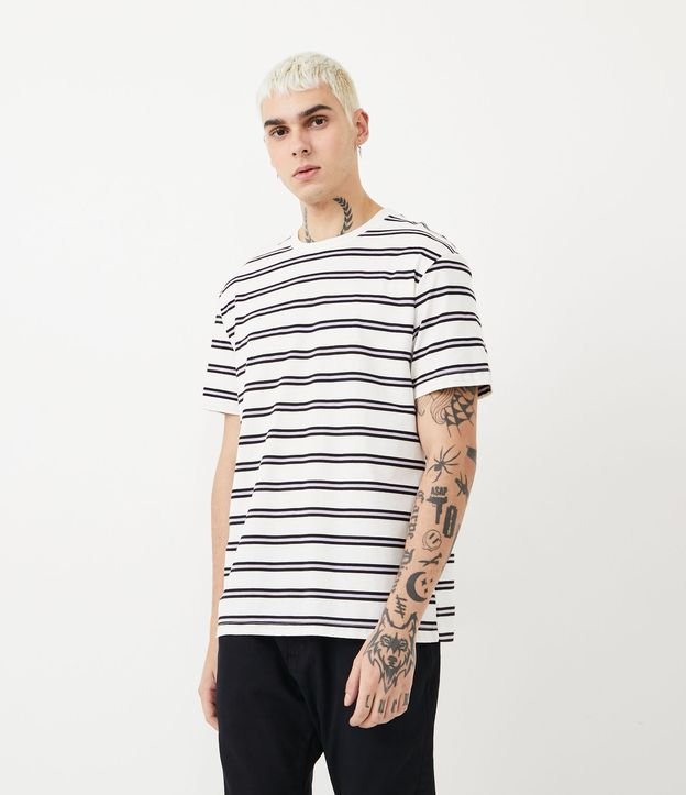 Easy Cotton T-Shirt with Black Striped Print
