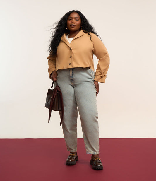 Jeans Mom in denim lavato sporco, Curve e taglie forti, blu