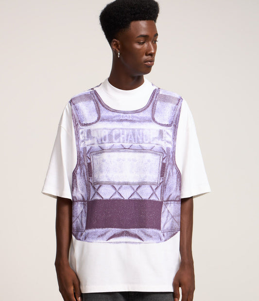 Maglietta oversize con stampa gilet in tessuto a maglia bianco