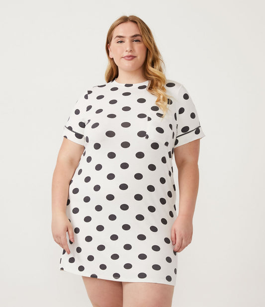 Camicia da notte in viscosa con stampa a pois - Curve e taglie forti, bianco