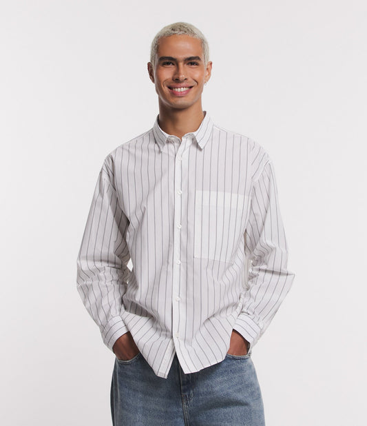 Tricoline Shirt with Pockets and Snow White Stripe Print