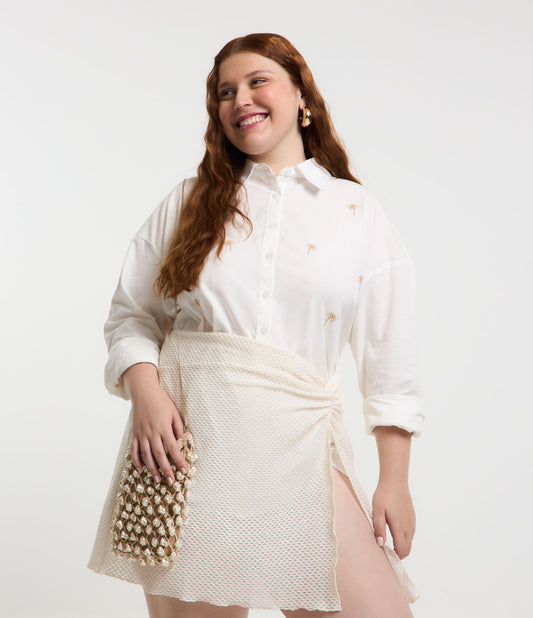 Camisa Tricoline com bordado metálico, Curve e Plus Size, Off White