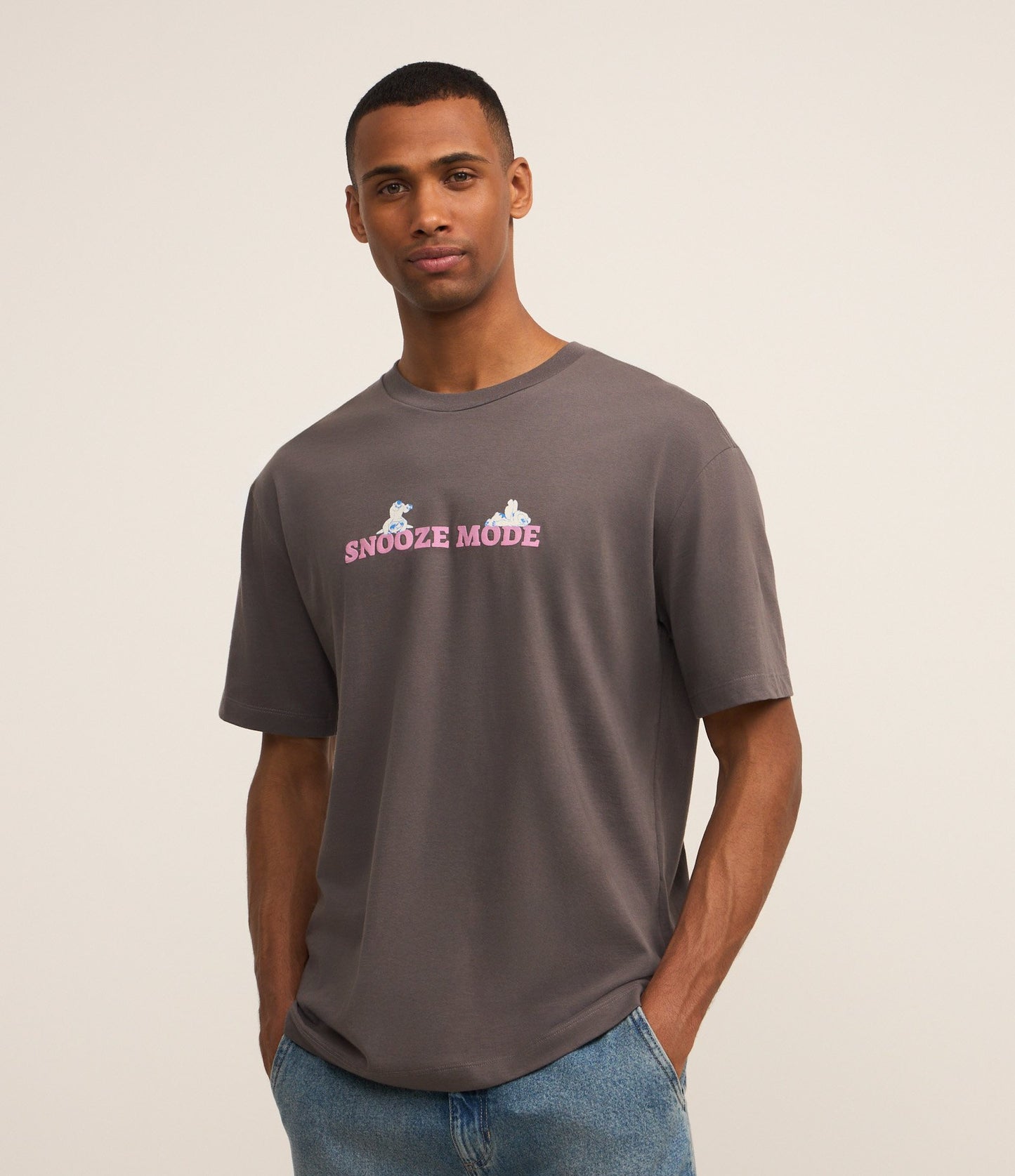 Maglietta grigia rilassata con stampa di Lilo e Stitch