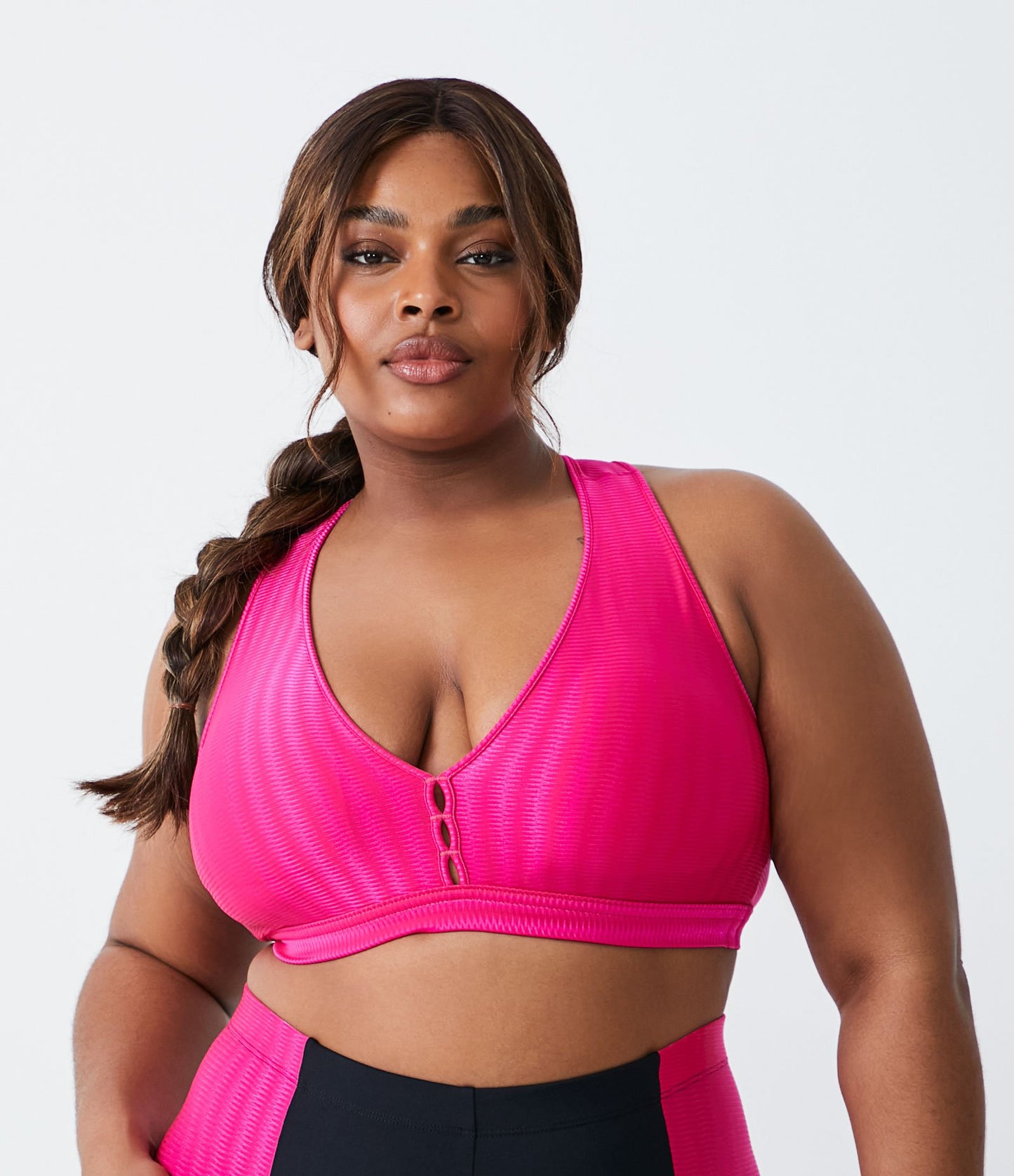 Top sportivo in poliammide rosa per taglie forti e taglie forti