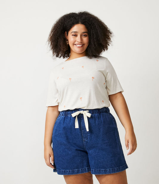 Blusa de viscolycra off white com palmeiras bordadas - Curve e Plus Size