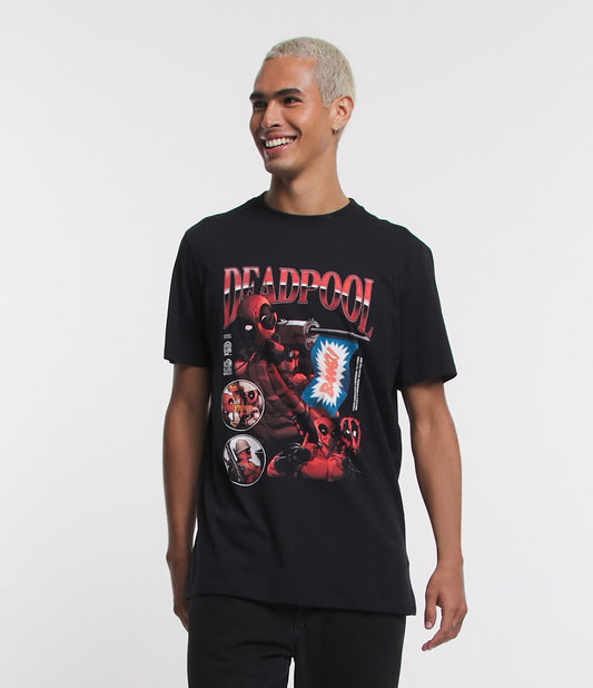 Camiseta de manga curta com estampa vintage do Deadpool em preto