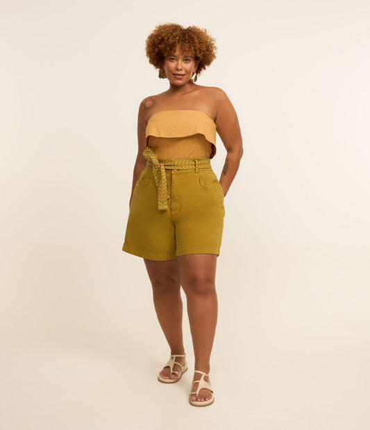 Pantaloncini in twill ricamati gialli - Curve e taglie forti
