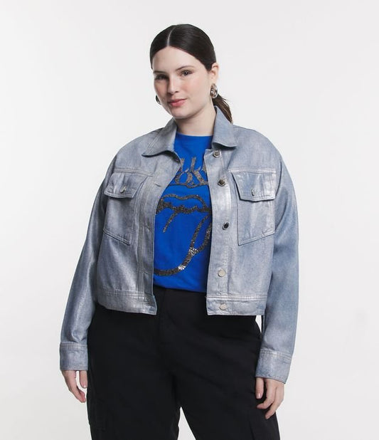 Giacca di jeans argento metallizzato Curve e taglie forti