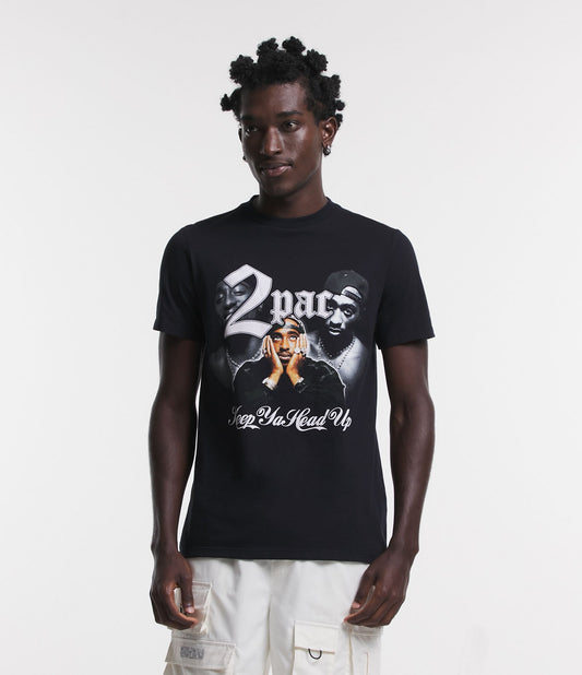 Camiseta preta de ajuste regular com estampa de Tupac Rapper