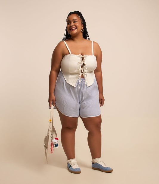 Pantaloncini tricolore a righe - Curve e taglie forti - Blu