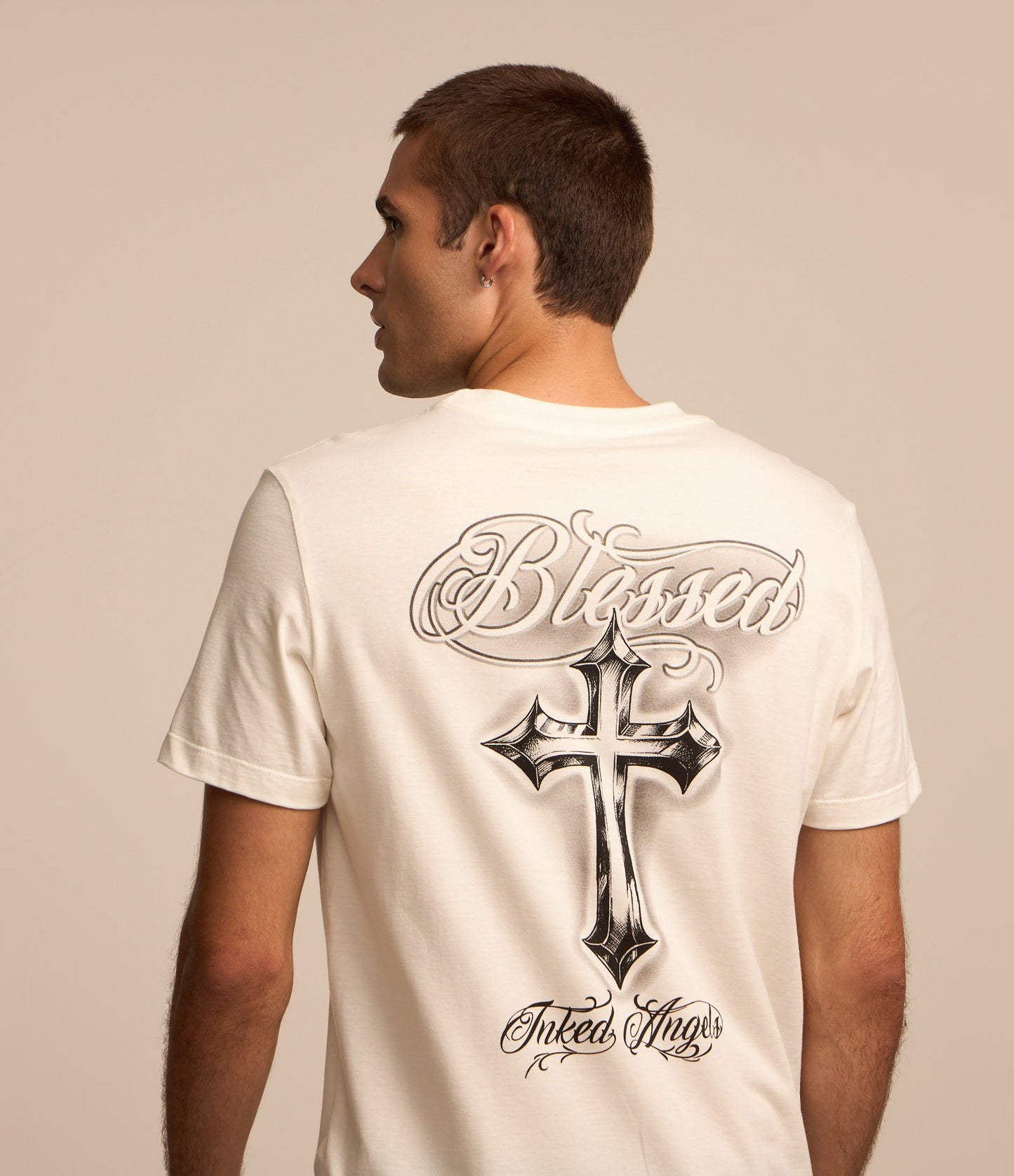 White Comfort T-Shirt with Cross Print