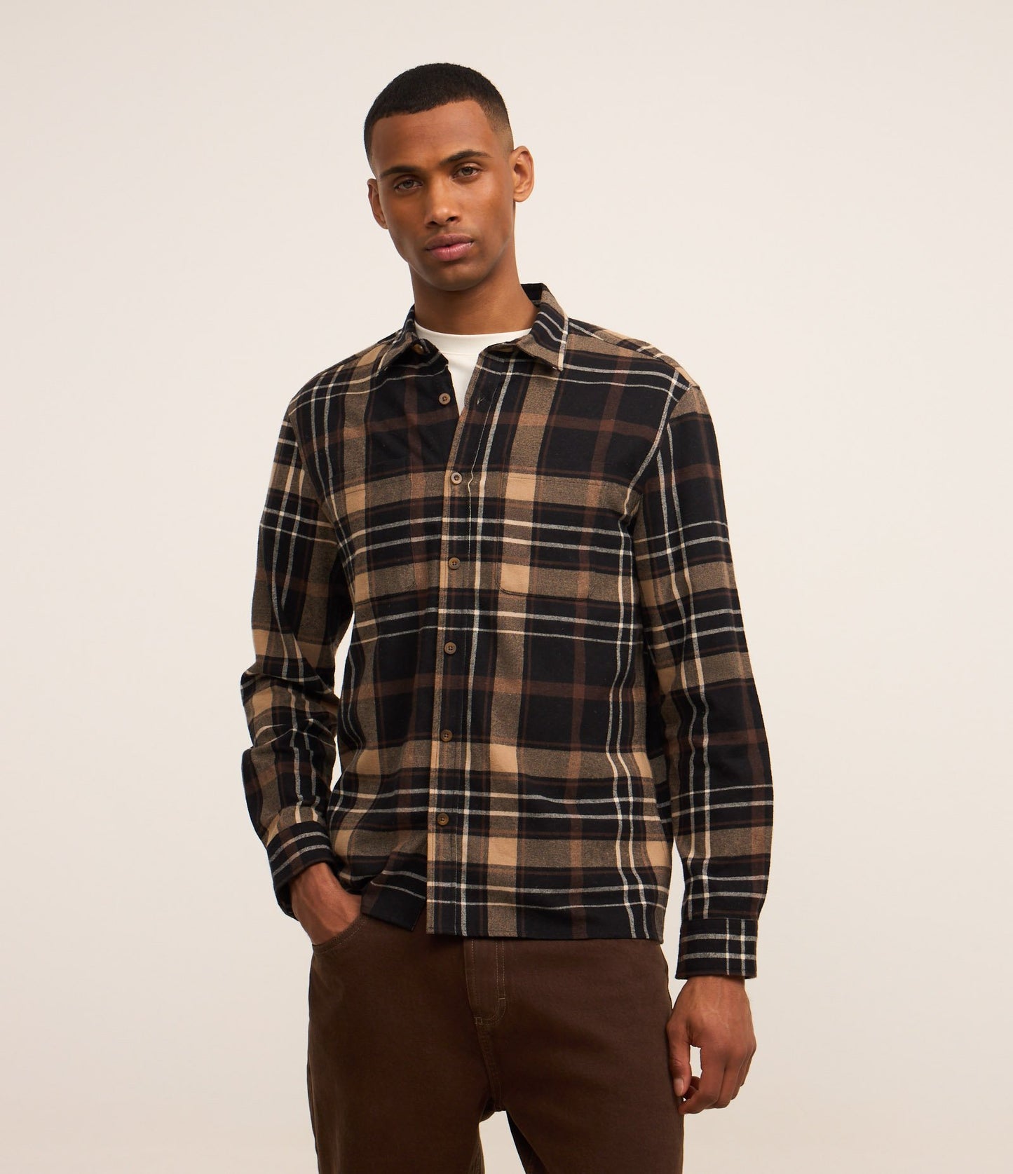 Camicia comfort in flanella a quadri marrone