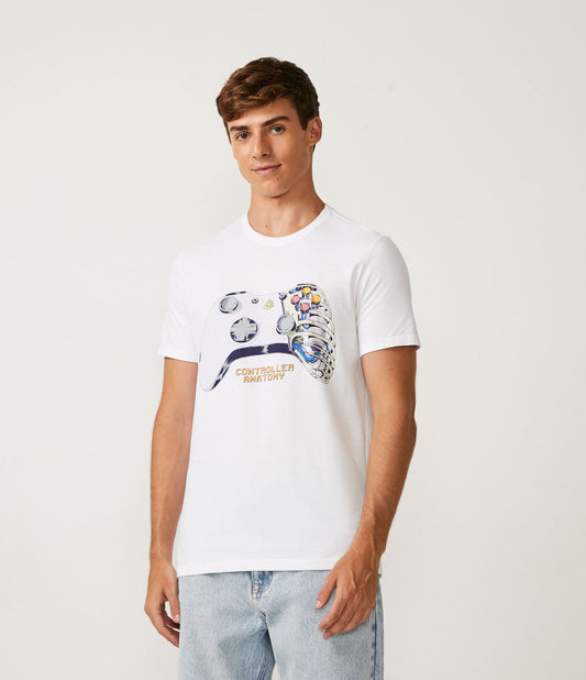 Maglietta regular fit in maglia jersey con stampa control bianca