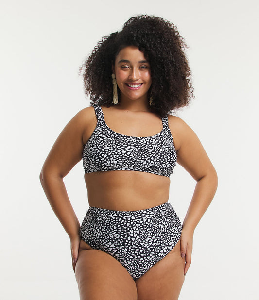 High-Waisted Bikini Bottoms in Polyamide with Heart Print, Curve & Plus Size, Black/White