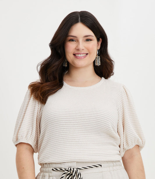 Blusa de manga curta de malha bege - Curve & Plus Size