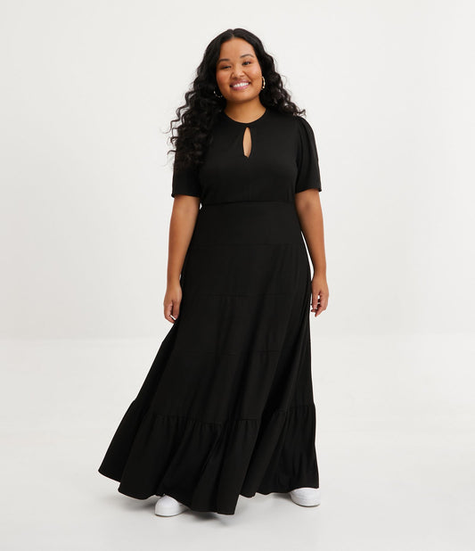 Vestido midi de camurça preto com bainha com babados - Curve e Plus Size