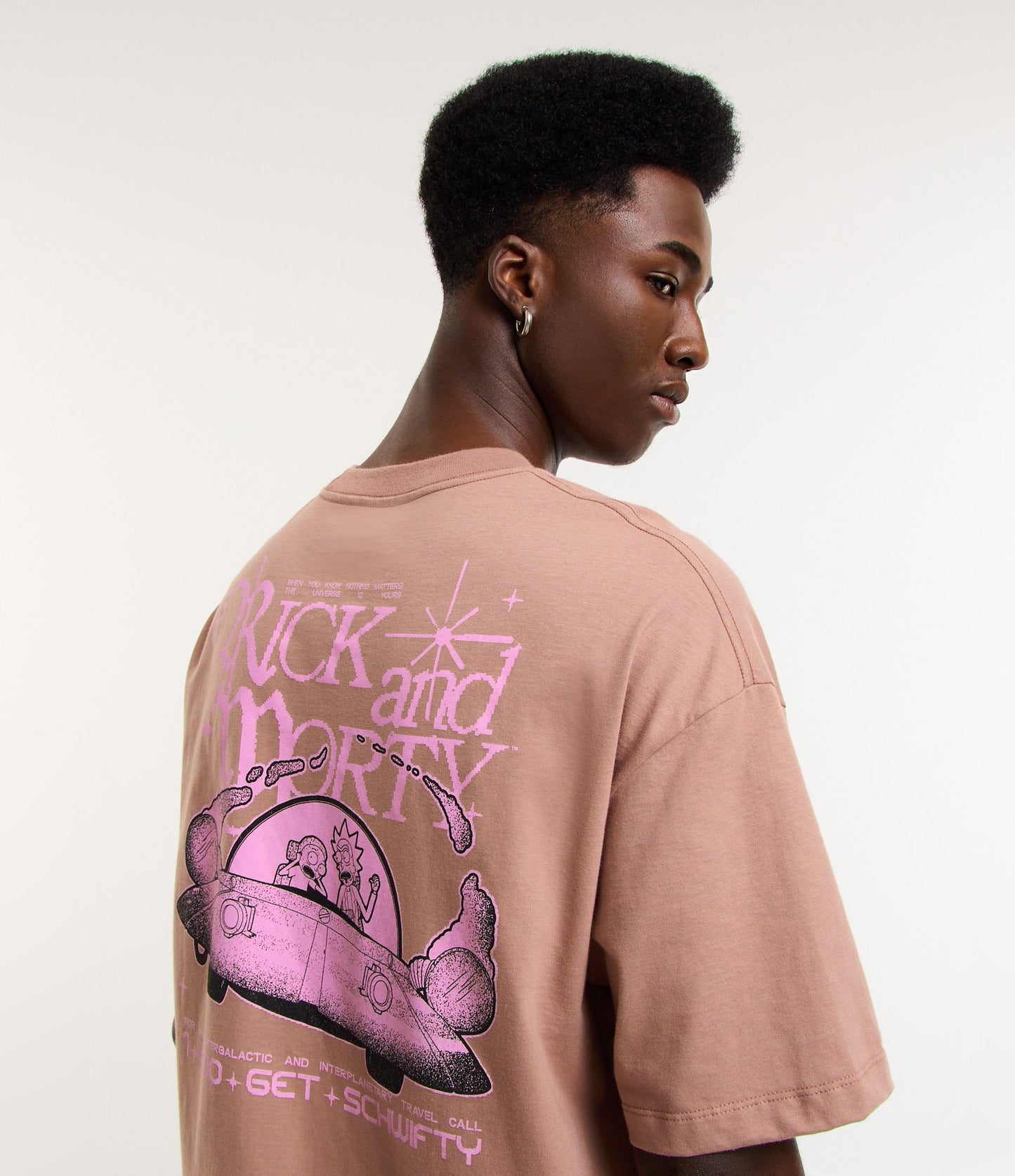Maglietta beige rilassata con stampa Rick and Morty