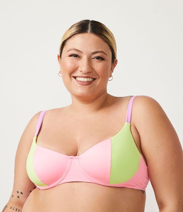 Top bikini con ferretto a blocchi di colore in taglie Curve e Plus - Rosa
