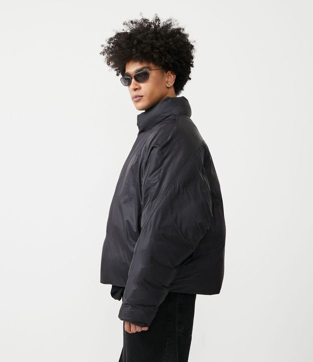 Black Polyamide Puffer Jacket with High Collar and Internal Pocket