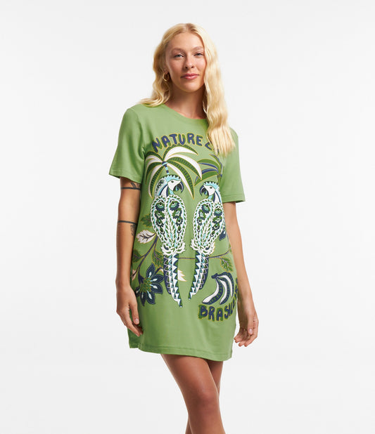 Vestito con T-Shirt in viscosa verde con stampa della natura brasiliana