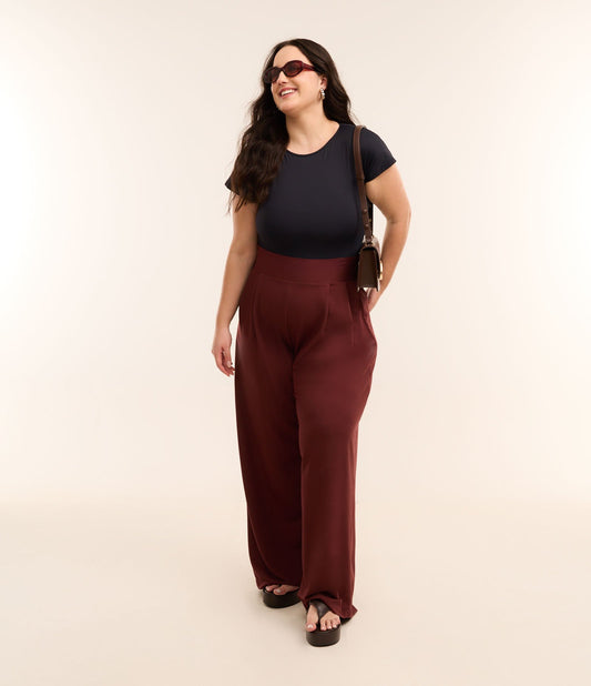 Pantalones palazzo de crepé con espalda fruncida - Tallas grandes y curvas - Marrón