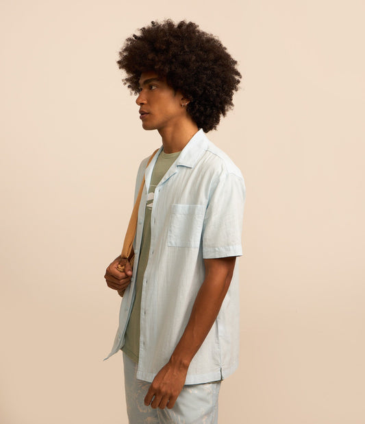 Camicia da bowling blu con texture rilassata in tricolore