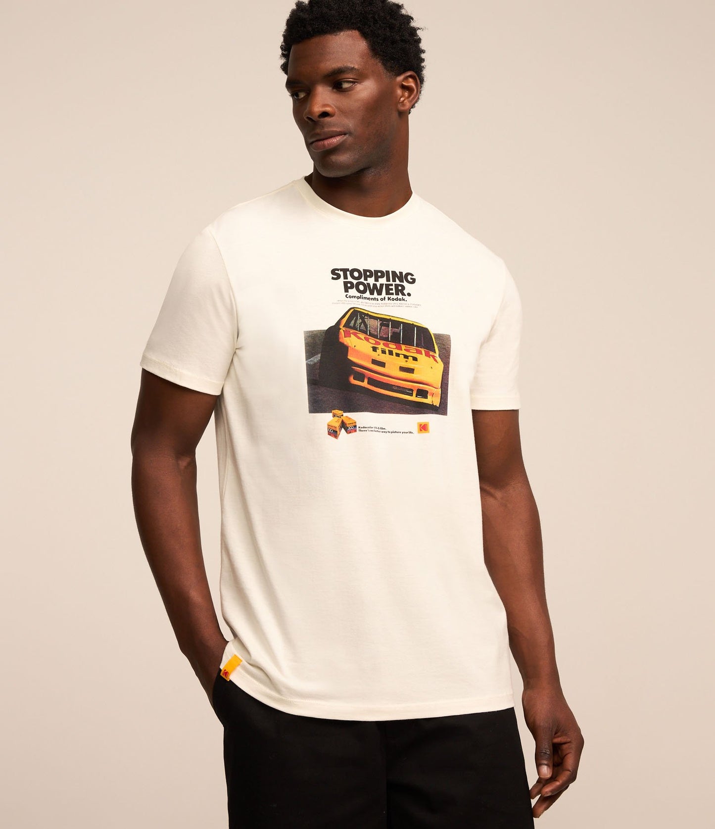White Cotton T-Shirt with Kodak Stopping Power Print