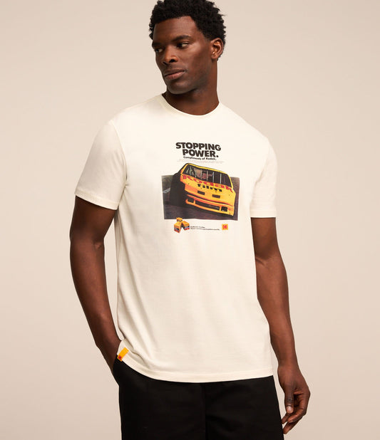 White Cotton T-Shirt with Kodak Stopping Power Print