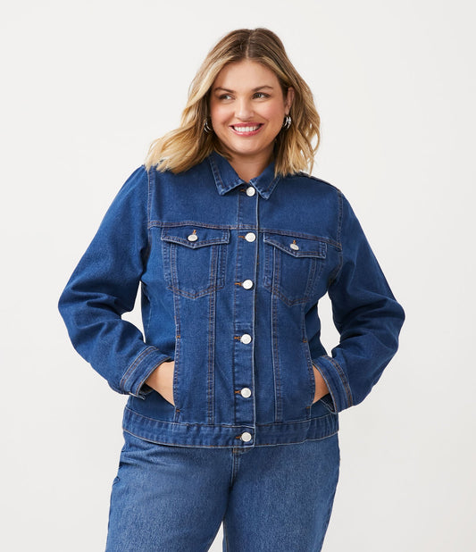 Comfort Basic Stretch Denim Jacket Curve & Plus Size Blue