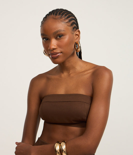 Brown Tailored Top with Smocked Back