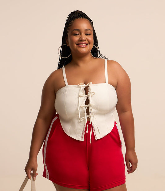 Canotta in crepe con fiocchi e pizzo - Curve e taglie forti, bianco