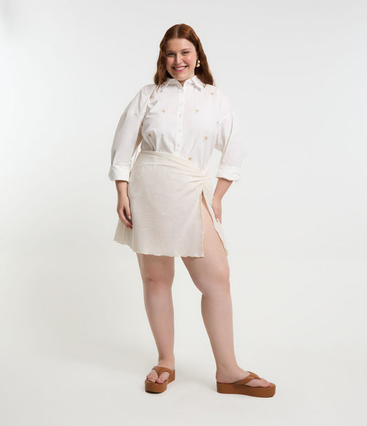 Gonna copricostume con cravatta e spacco, taglie forti e taglie forti, bianco sporco