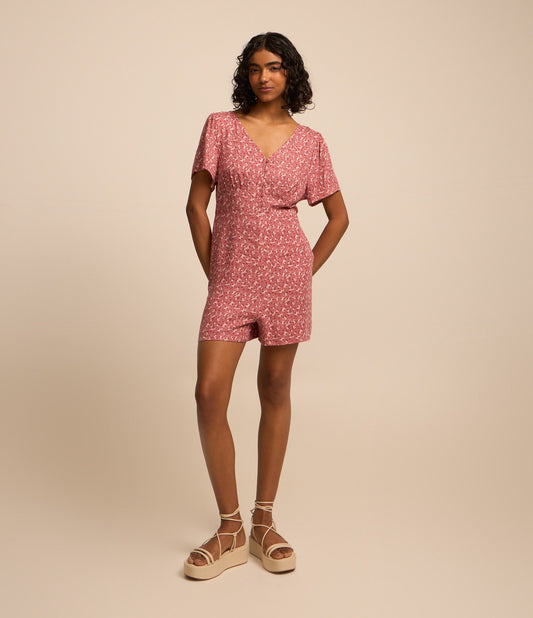 Romper in viscosa con stampa floreale rosa