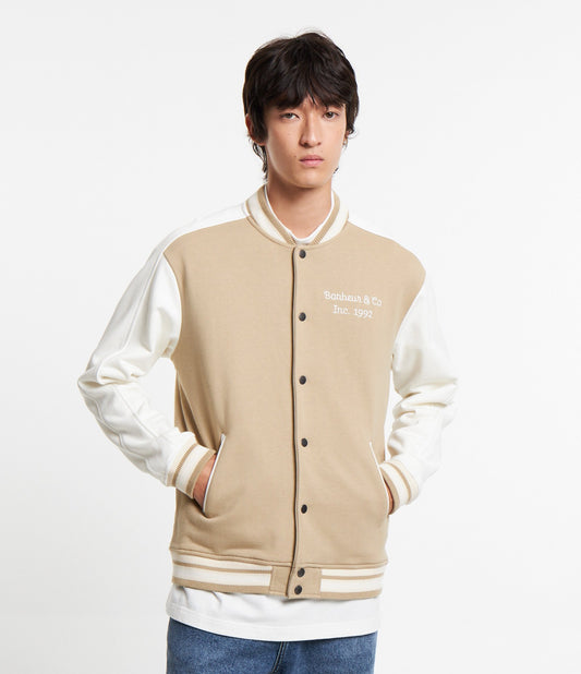 Beige Fleece-Lined Sweatshirt Jacket