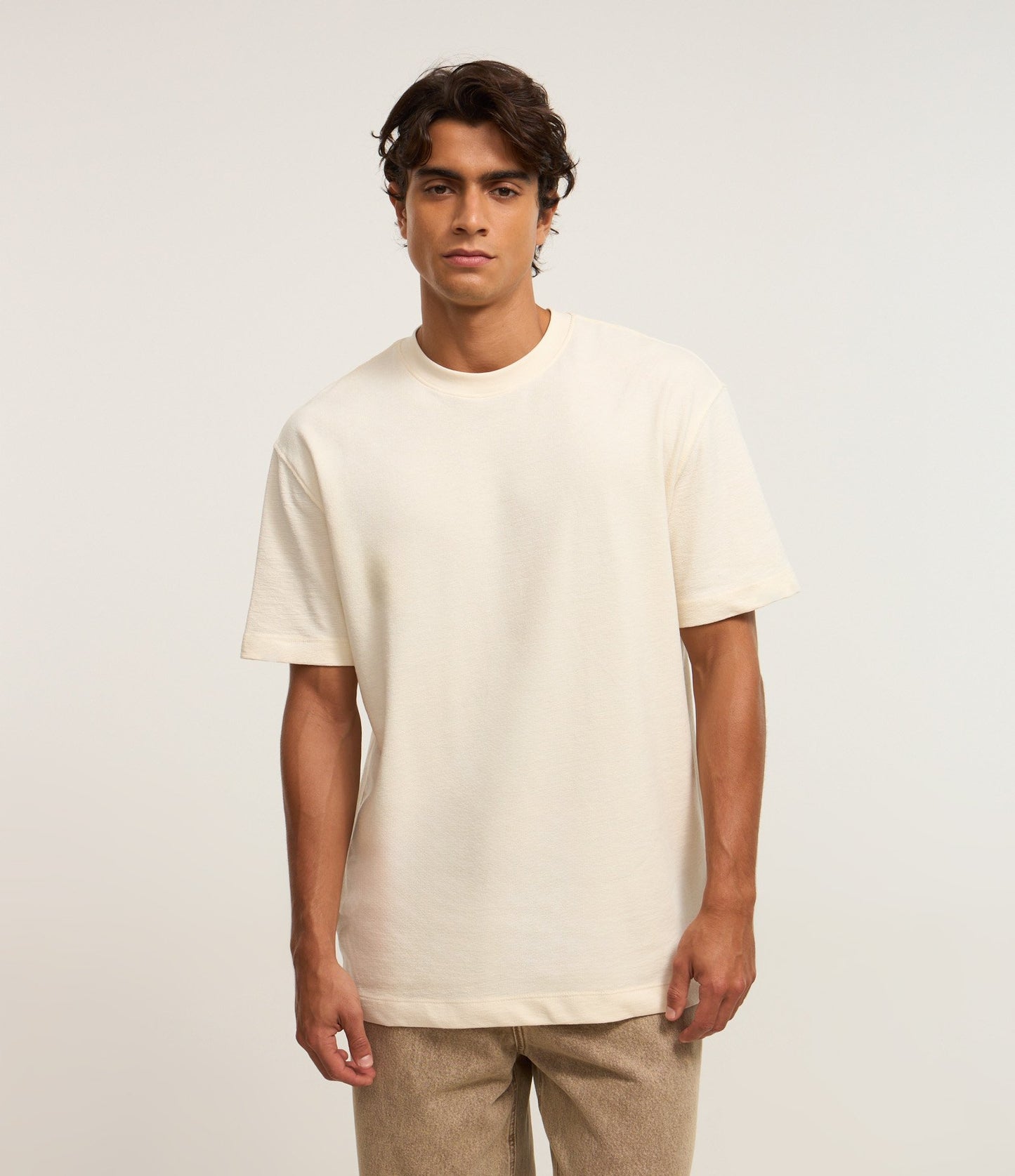 Maglietta in cotone testurizzato con scollo rotondo in Off-White