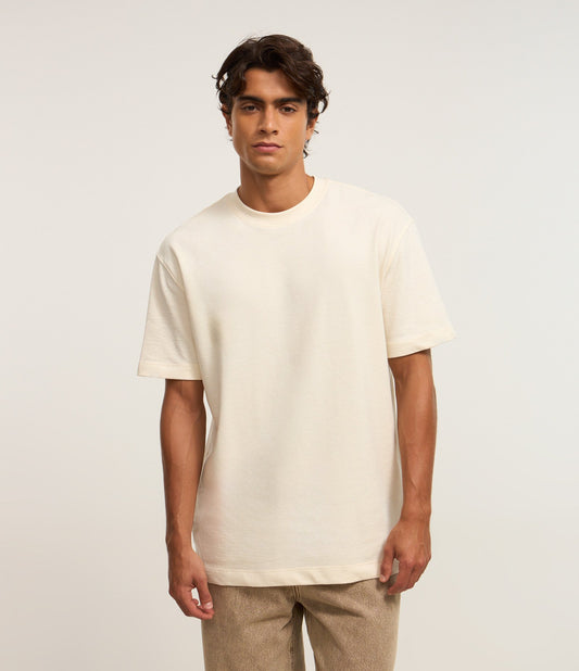 Maglietta in cotone testurizzato con scollo rotondo in Off-White