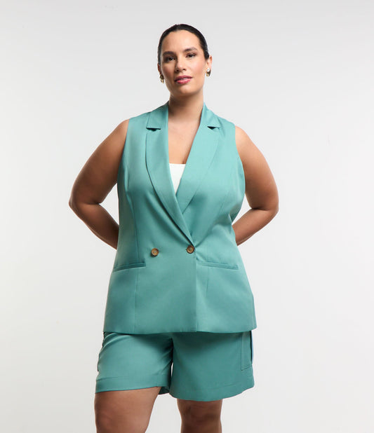 Colete de linha longa com botões duplos, Curve & Plus Size, verde