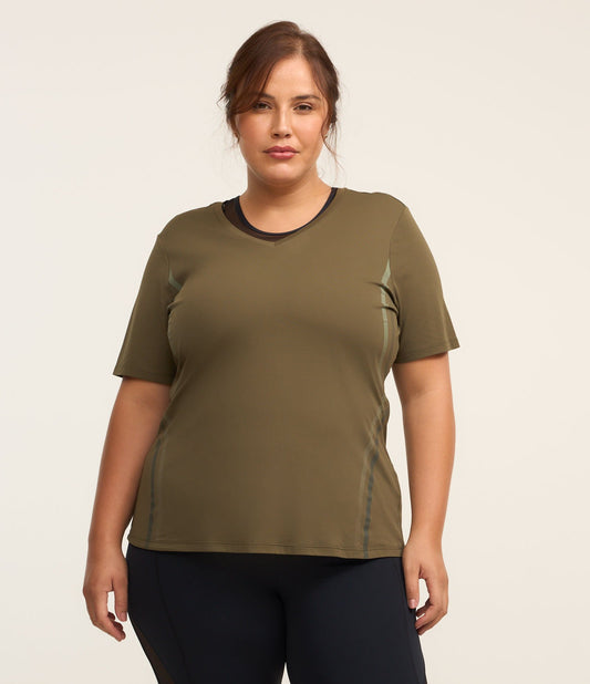 Maglietta sportiva verde Plus Size con tecnologia Dry Curve