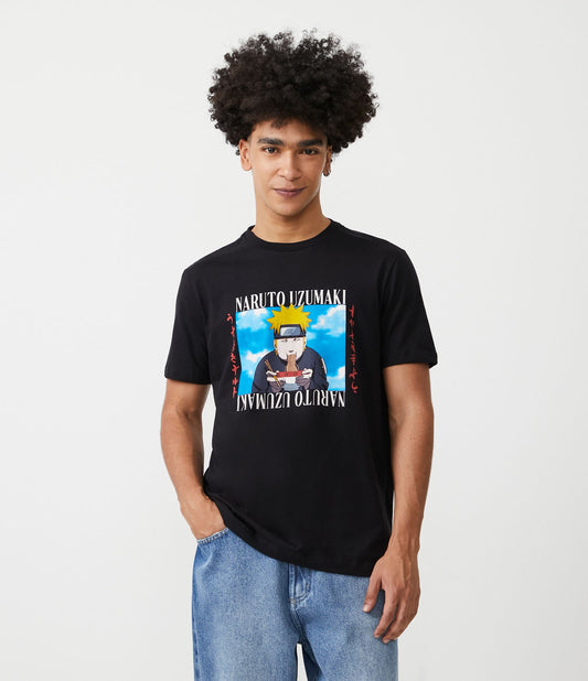 Camiseta Regular Fit de algodão com estampa Hungry Naruto em preto