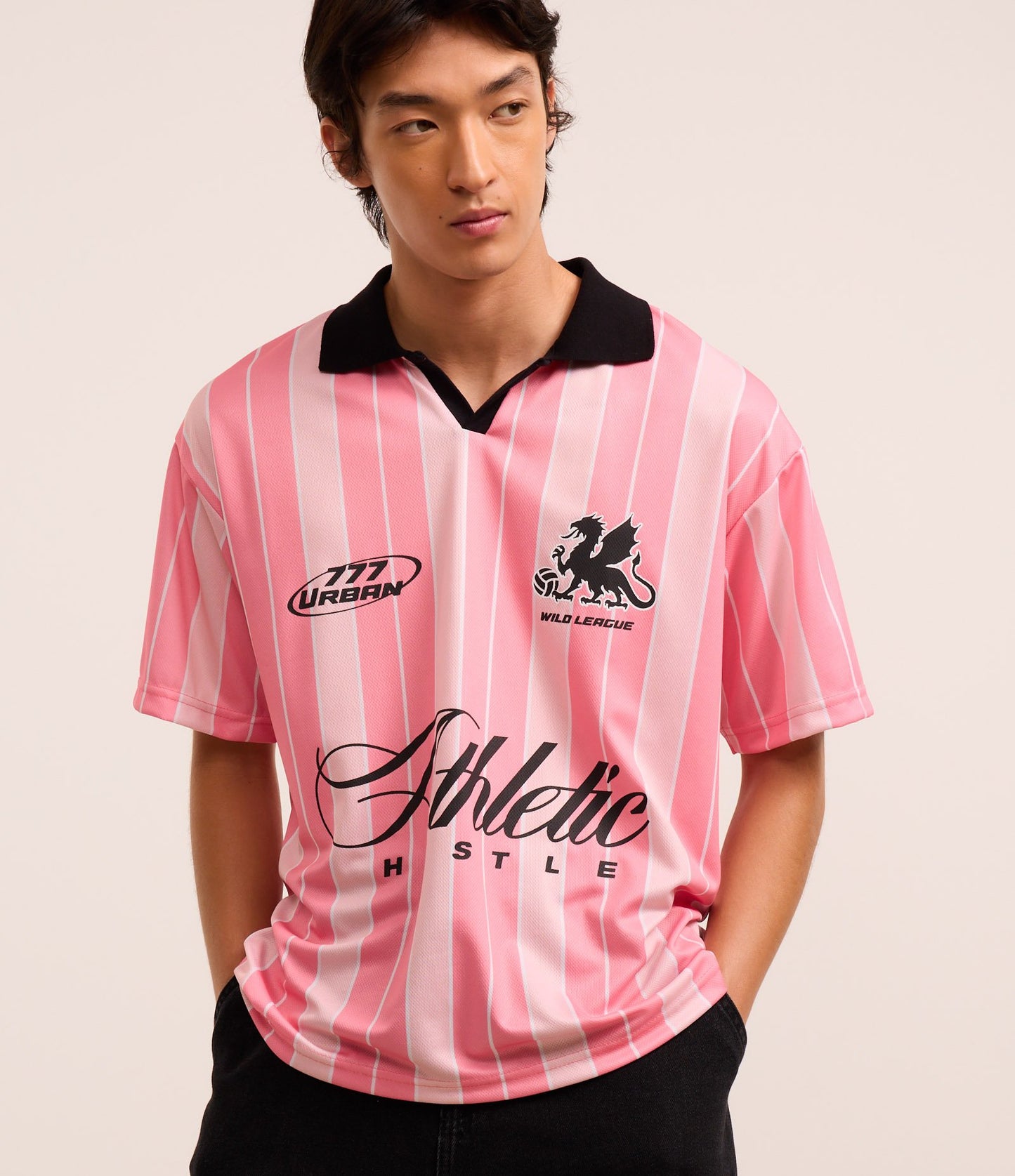 Boxy Sportcore Polo Shirt with Athletic Lettering Print in Pink