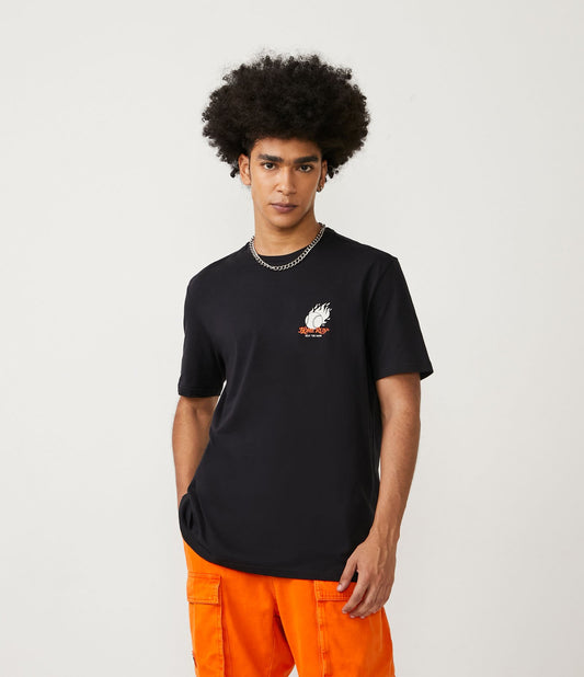 Camiseta de algodão de ajuste regular com estampa de beisebol preta