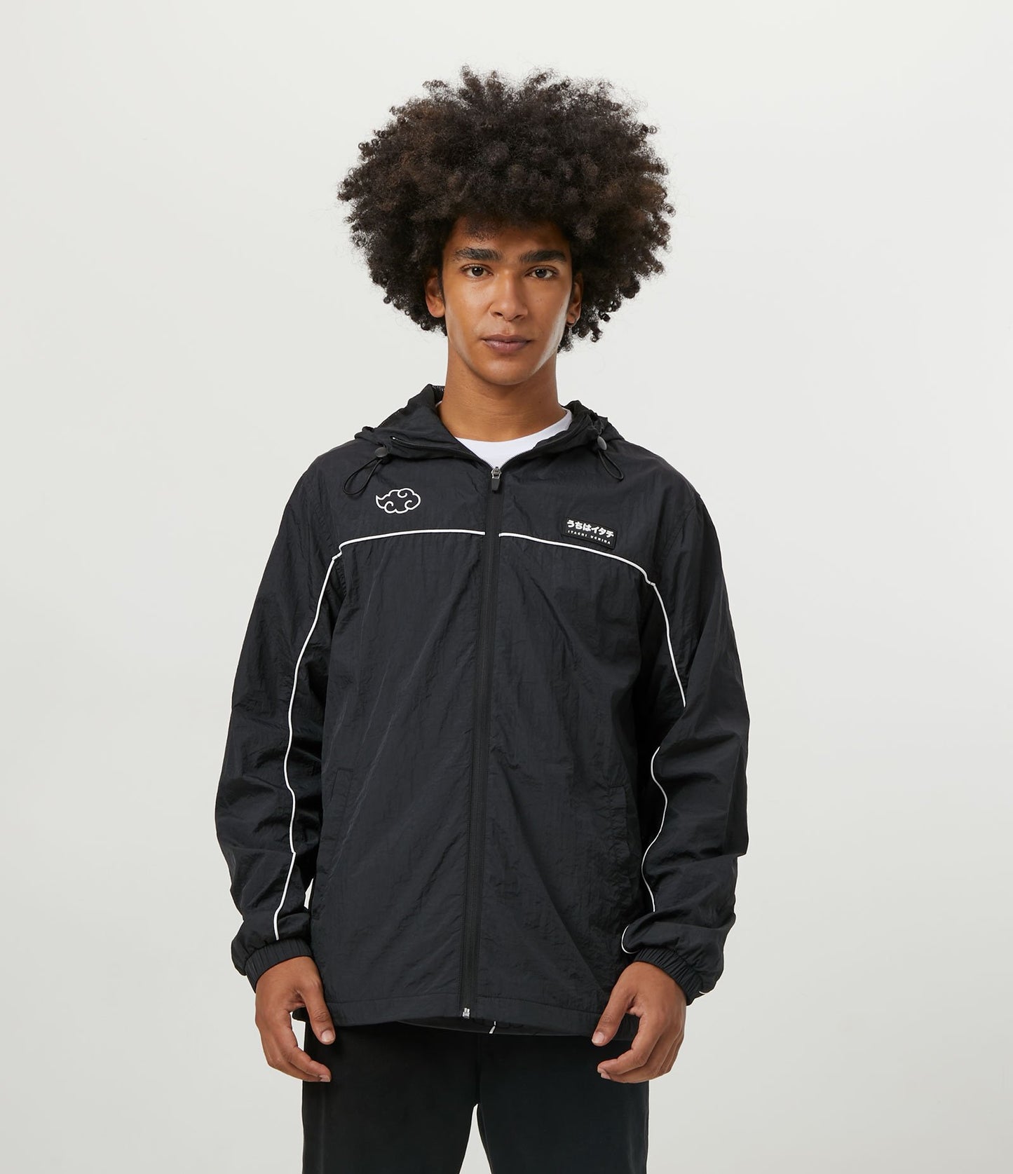 Chaqueta de poliamida con cuello ajustable y estampado de Sasuke negro