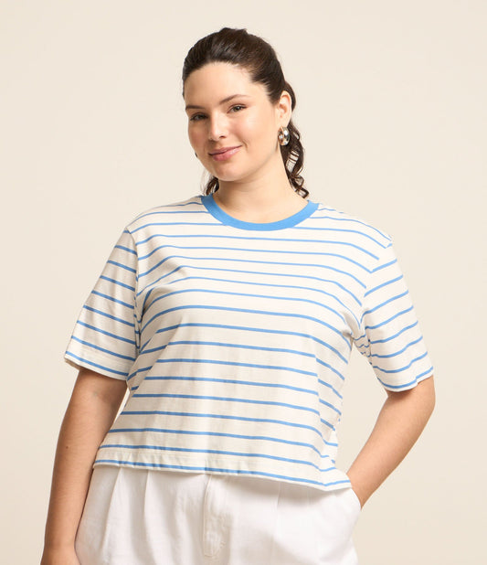 Camicetta a righe in cotone Curve e taglie forti Blu/Bianco